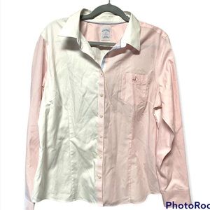 Women’s Brooks Brothers multi panel non iron shirt. Size 16 pink/ white 💗